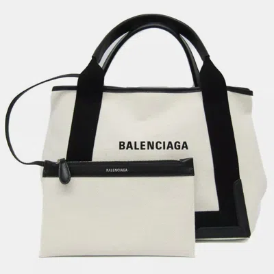 Pre-owned Balenciaga Black Canvas Leather Navy Cabas S Women's Handbag