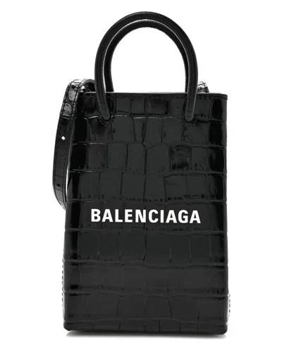 Balenciaga Black Canvas Logo Shopping Phone Holder Bag (authentic Pre-loved)