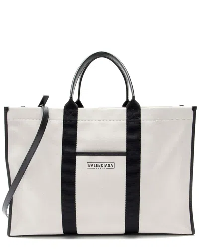 Balenciaga Black Canvas Neo Hardware Small Tote (authentic Pre-loved) In White