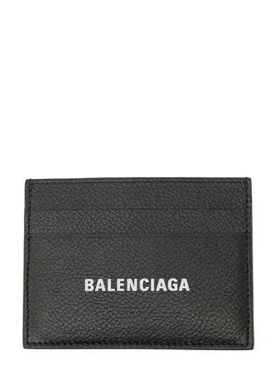 Balenciaga Black Card Holder With Logo Lettering On The Front In Grained Leather Man In Multicolor