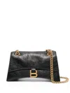Balenciaga Crush Large Crinkled Leather Chain Shoulder Bag In Black