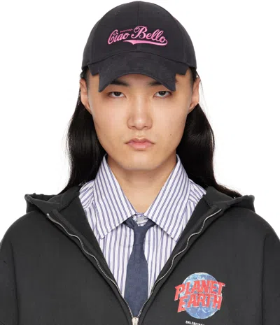 Balenciaga Black 'ciao Bello' Cap In Wash Black/pink