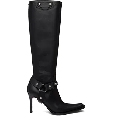 Balenciaga Black City Harness Tall Boots In 1081 Black/silver