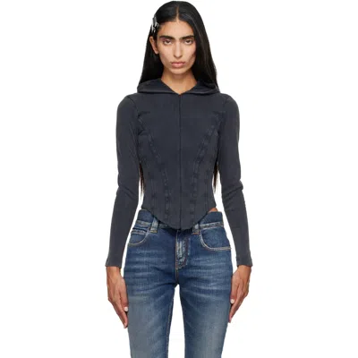 Balenciaga Black Corseted Zip Interlock Stretch Jersey Hoodie In 1055 Washed Black