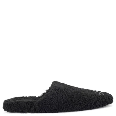 Pre-owned Balenciaga Black Cosy Bb Faux Shearling Slippers Flats Shoes 38