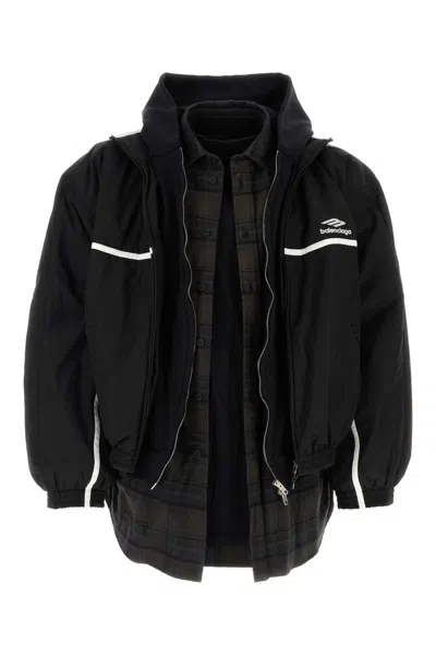 Balenciaga 3b Sports Icon Layered Tracksuit Jacket In Black