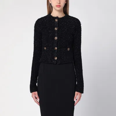 BALENCIAGA BLACK COTTON BLEND TWEED CROPPED CARDIGAN