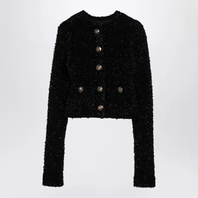 BALENCIAGA BALENCIAGA BLACK COTTON BLEND TWEED CROPPED CARDIGAN