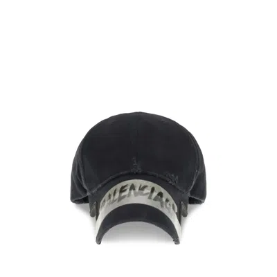 Balenciaga Masking Tape Cotton Drill Baseball Cap In Black