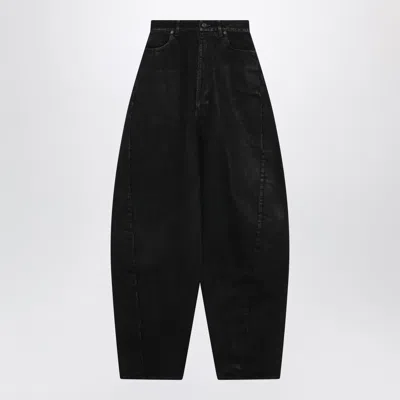 Balenciaga Black Cotton Denim Barrel Trousers In Multi