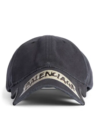 Balenciaga Black Cotton Drill Masking Tape Cap With A Washed Effect In Gray
