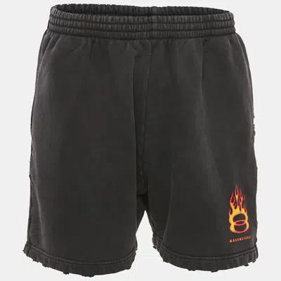 Pre-owned Balenciaga Black Cotton Knit Logo Printed Shorts M