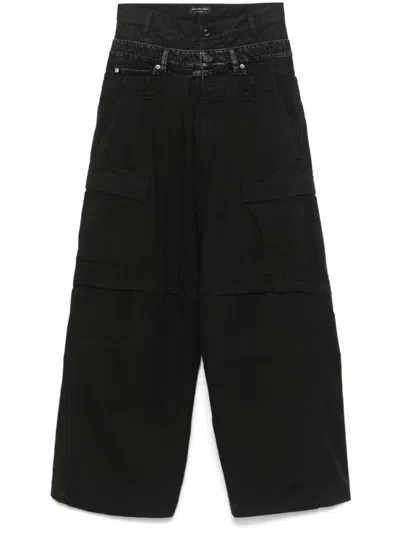 BALENCIAGA BLACK COTTON LAYERED CARGO PANTS