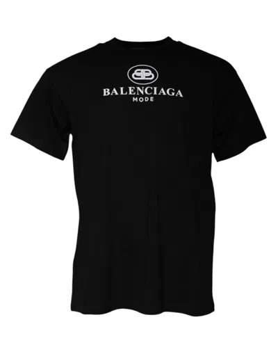 Pre-owned Balenciaga Black Cotton Logo Print Crew Neck Short Sleeves Men's T-shirt ()