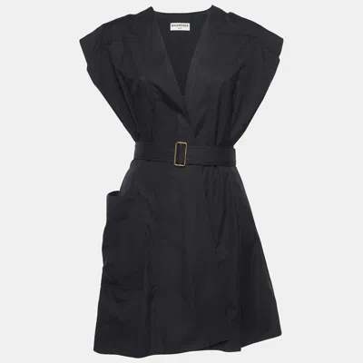 Pre-owned Balenciaga Black Cotton Pintuck Mini Dress M