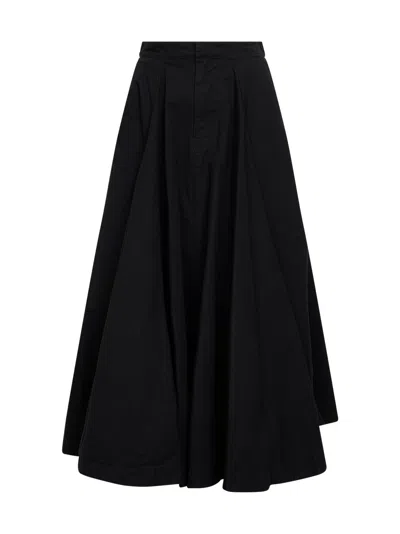Balenciaga Black Cotton Ripstop Godet Maxi Skirt