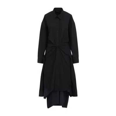 Balenciaga Black Cotton Shirt Dress With Knotted Front Detail