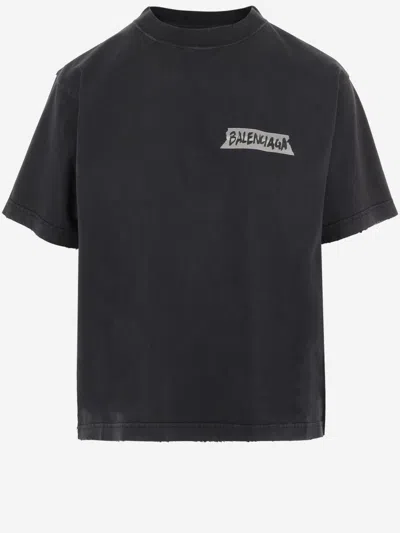 Balenciaga Medium Fit Masking Tape Logo Dry Jersey T-shirt In Black