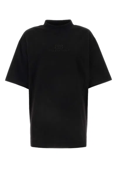 Balenciaga Black Cotton T-shirt In Washedblackwshblk