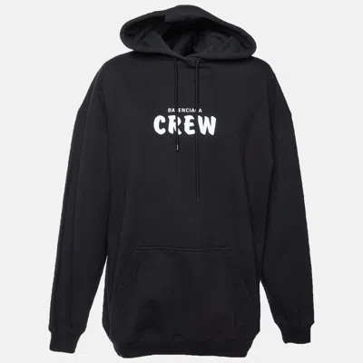 Pre-owned Balenciaga Black Crew Print Cotton Oversized Hoodie Xs