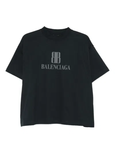 BALENCIAGA BLACK CREWNECK LOGO T-SHIRT