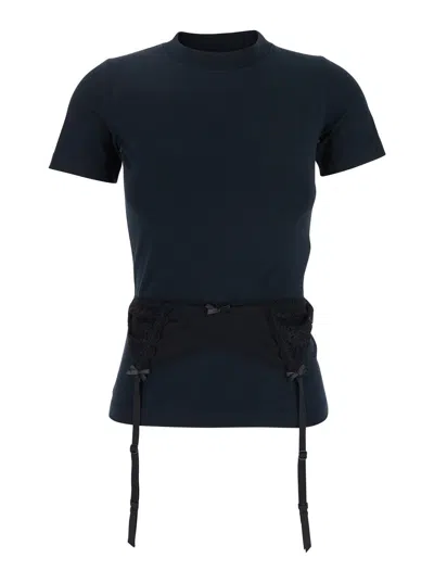 BALENCIAGA BALENCIAGA WOMEN BLACK CREWNECK T-SHIRT WITH UNDERWEAR DETAIL ON THE WAIST IN COTTON WOMAN
