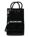 Balenciaga Black Croc-embossed Calfskin Leather Logo Shopping Phone Holder Bag  (authentic Pre-loved