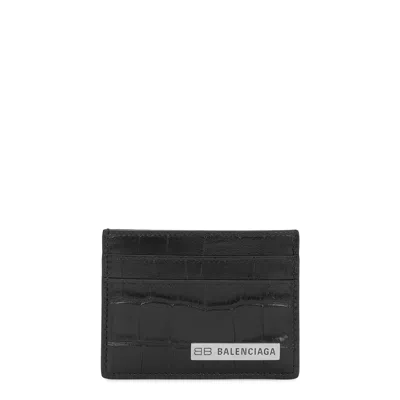 Balenciaga Black Crocodile-effect Leather Card Holder