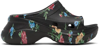 Balenciaga Black Crocs Edition Floral Pool Slides