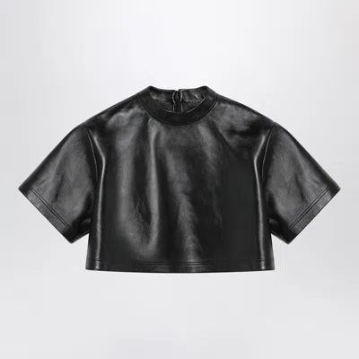 Balenciaga Black Cropped Leather Top Women