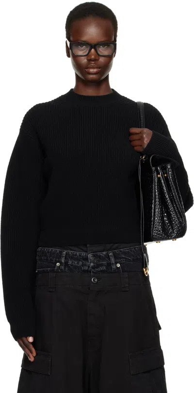 Balenciaga Black Cropped Wool Sweater In 1000 Black