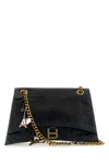 Balenciaga Black Leather Medium Crush Chain Shoulder Bag In Black