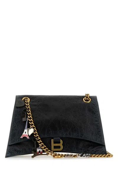 BALENCIAGA BLACK CRUSH CHAIN MEDIUM SHOULDER BAG