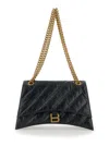 Balenciaga Leather Shoulder Bag With Frontal Monogram In Black