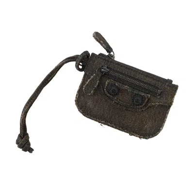 Pre-owned Balenciaga Black Dark Brown Denim Coin Purse/coin Case () In Black, Dark Brown