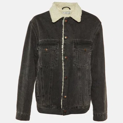 Pre-owned Balenciaga Black Denim Button Front Shearling Jacket S
