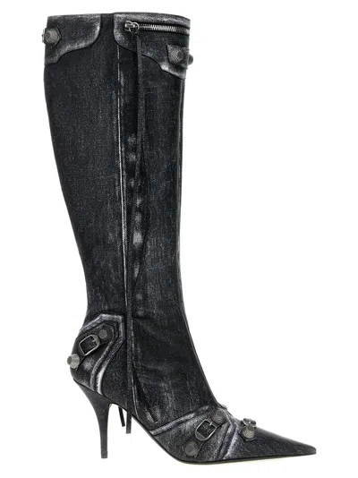 BALENCIAGA BLACK DENIM PRINT BOOTS