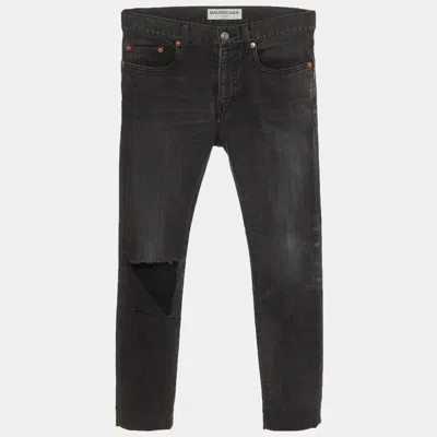 Pre-owned Balenciaga Black Denim Ripped Skinny Jeans S/waist 30"