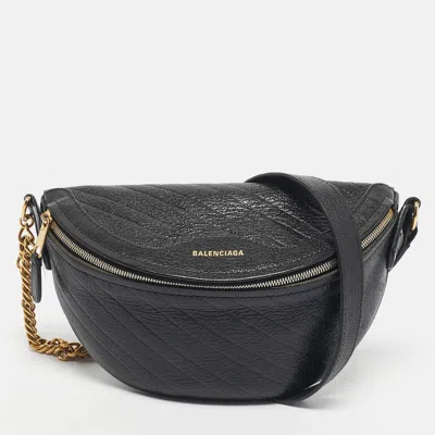 Pre-owned Balenciaga Black Diagonal Quilt Leather Souvenir Belt Bag