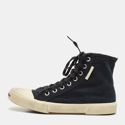 Pre-owned Balenciaga Black Distressed Canvas Paris High Top Sneakers Size 40