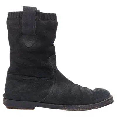 Pre-owned Balenciaga Black Distressed Suede Leather Elastic Flat Boots