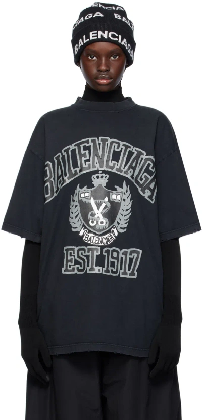 Balenciaga Black Distressed T-shirt In 8190 Washed Black/bl