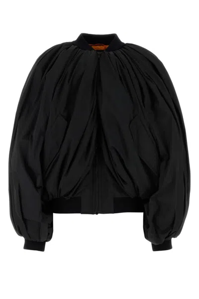 BALENCIAGA BLACK DRAPED BOMBER JACKET