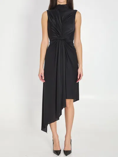 Balenciaga Long Asymmetric Dress In Stretch Fabric In Black