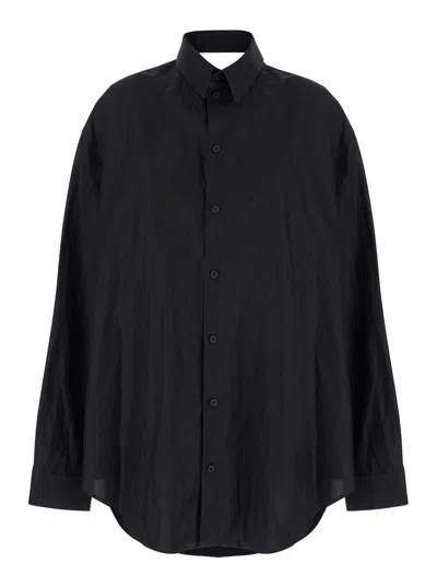 Balenciaga Black Dress With Classic Collar In Cotton Woman In Multicolor