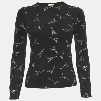 Pre-owned Balenciaga Black Eiffel Tower Crystal Fleece Pullover S
