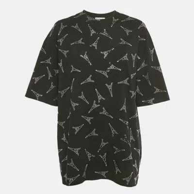 Pre-owned Balenciaga Black Eiffel Tower Crystal Jersey T-shirt L