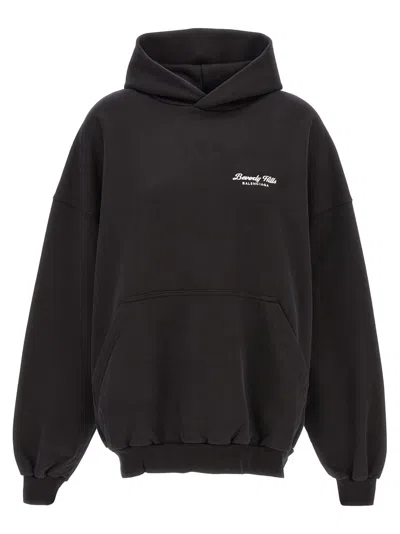 BALENCIAGA BLACK EMBROIDERED LOGO HOODIE