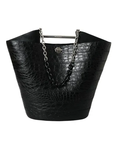 Balenciaga Black Exotic Skin Leather Maxi Bucket Tote Purse Women's Bag