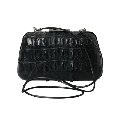 Balenciaga Black Exotic Skin Leather Shoulder Crossbody Box Clutch Bag Crocodile